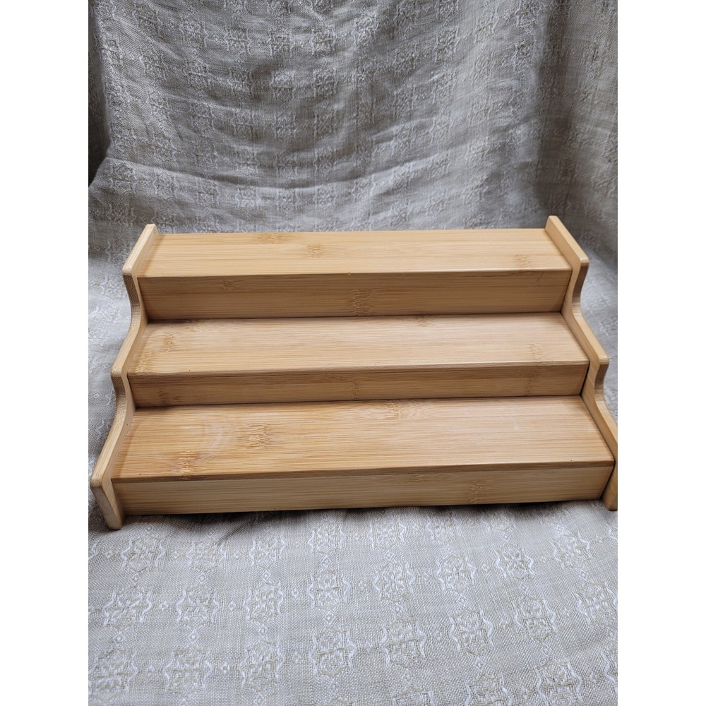 Expandable Bamboo Spice Rack 3 Tier Kitchen Cabinet Organizer Natural Wood Shelf